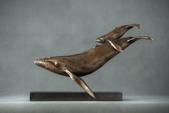 Whale and Calf Bronze Resin