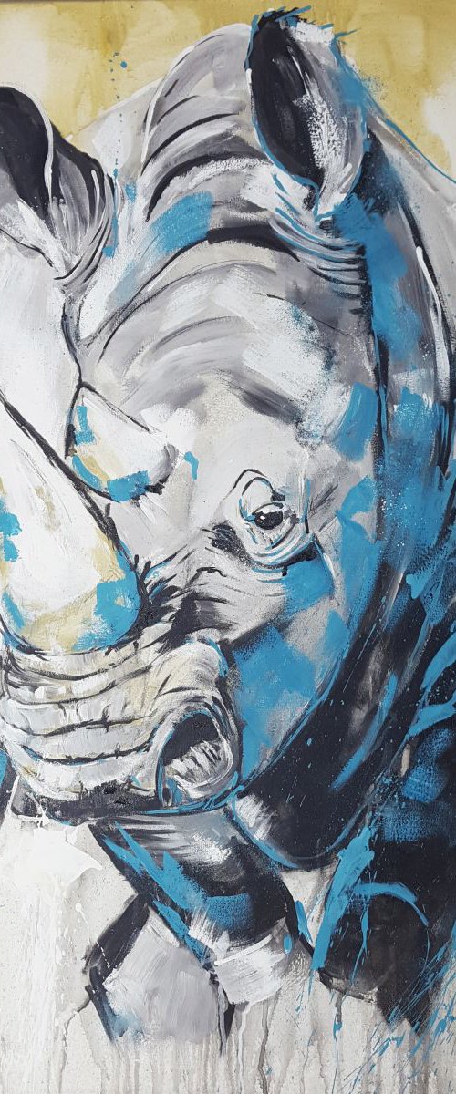 Rhino – Close up Large Painting 80x100 cm by Stefanie Rogge