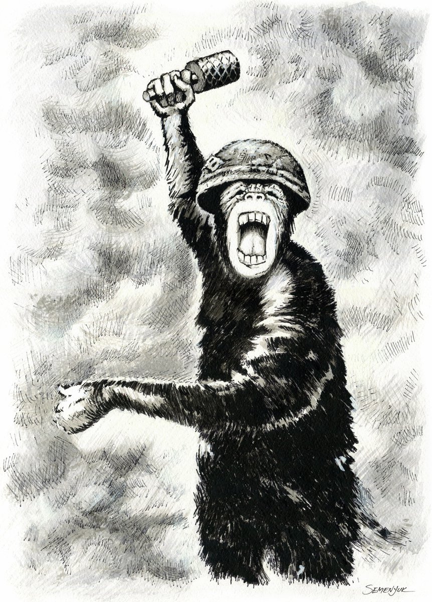 Monkey with a grenade by Evgen Semenyuk