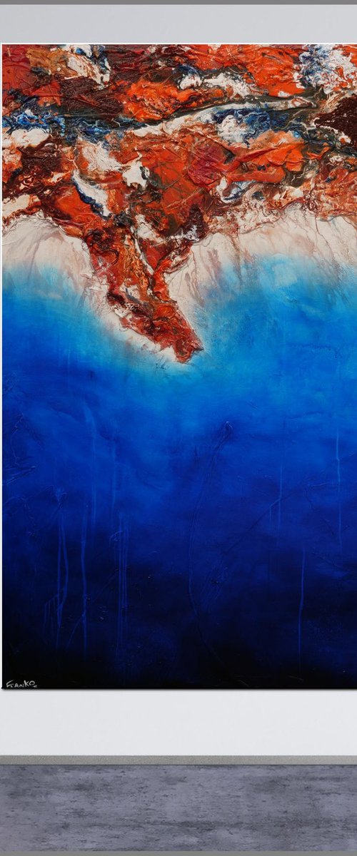 Coastal Oxide 206cm x 234cm Blue Orange Textured Abstract Art by Franko