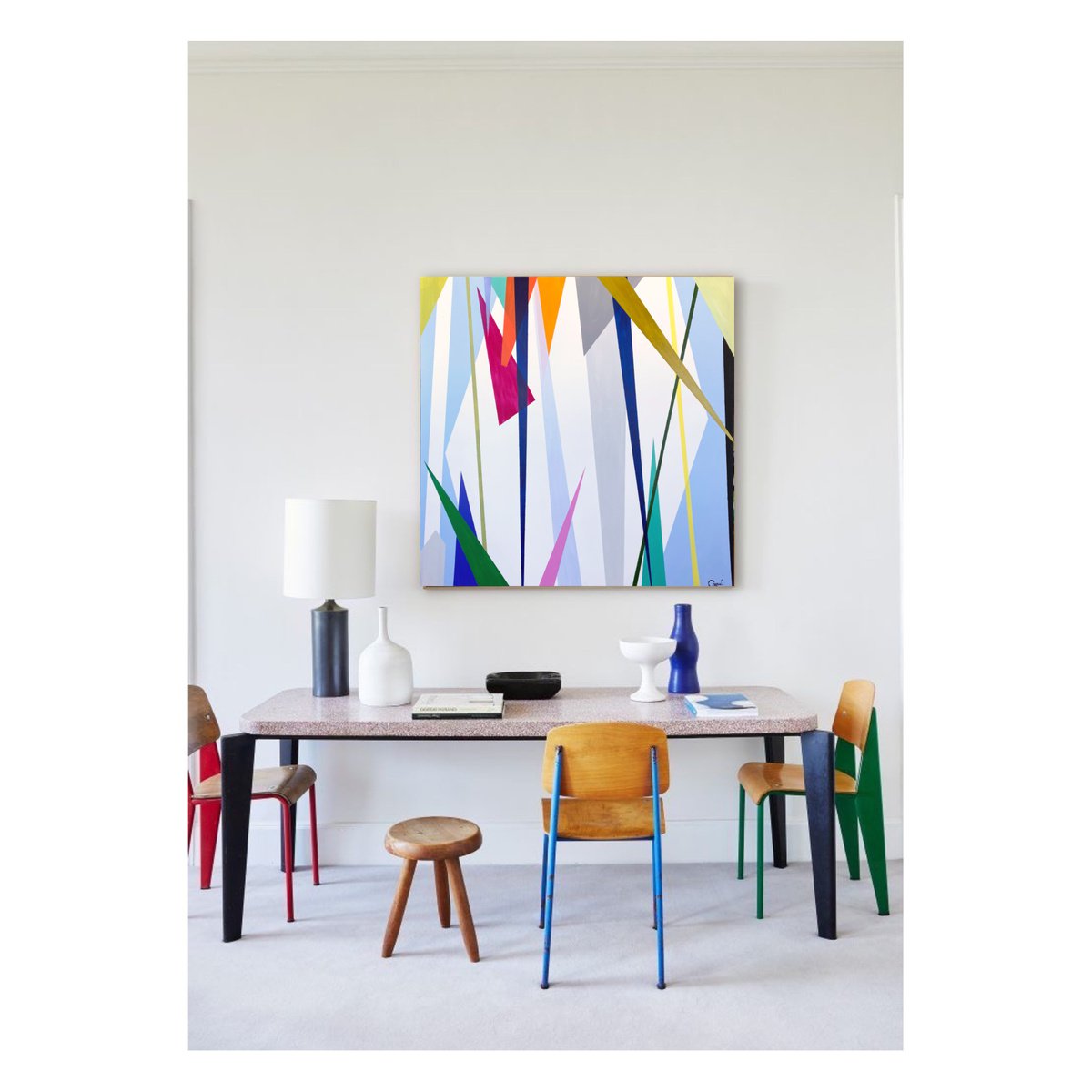 Geometric Abstract Acrylic Painting By Maria Esmar, 39 X 39", Present Imperfect, Original Artwork