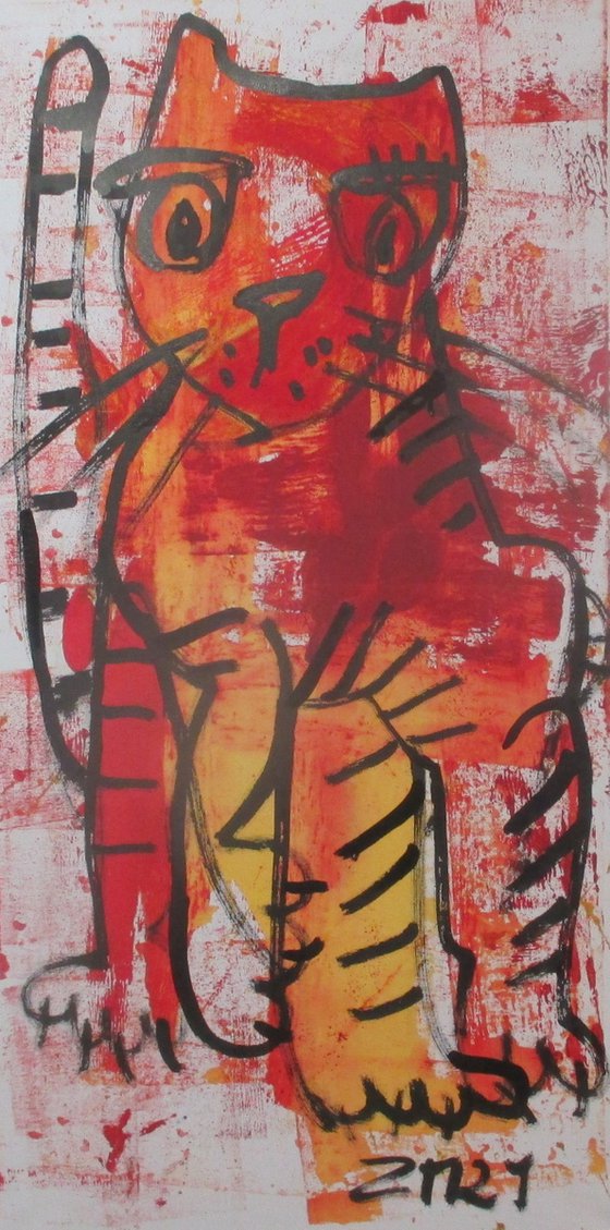 wild red cat xl acrylicpainting  23,5 x 39,4inch