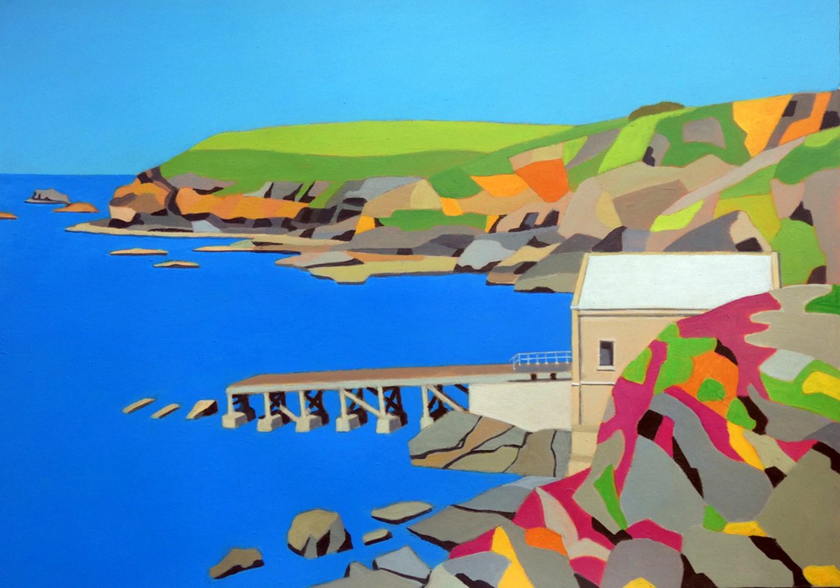 Landscape Acrylic Painting By Tim Treagust, 17 X 12", Lizard Lifeboat Station, Original Artwork
