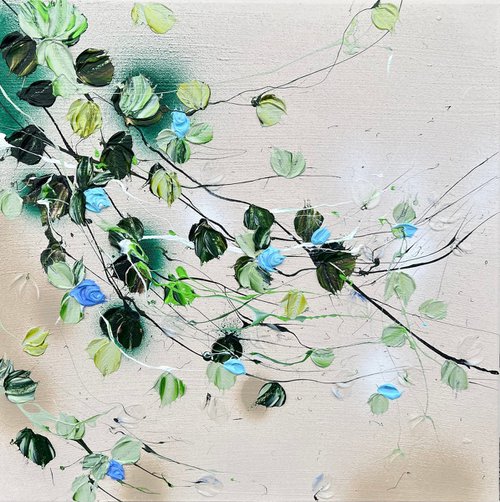 "Blue Romance IV" floral textured painting by Anastassia Skopp