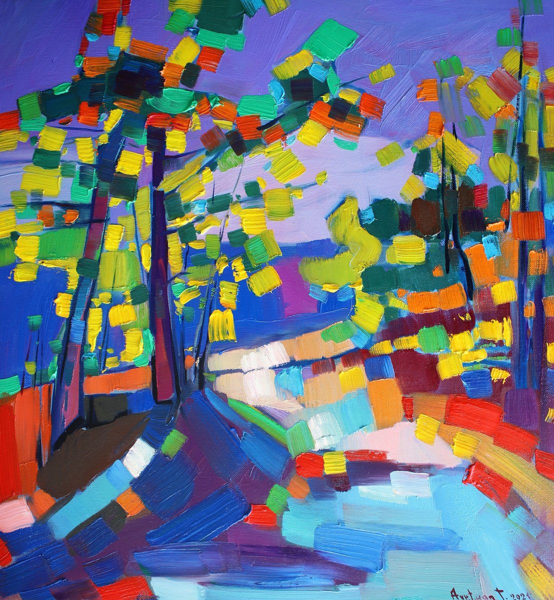 Impressionistic Landscape Oil Painting By Tigran Avetyan, 20 X 22", Autumn, Original Artwork