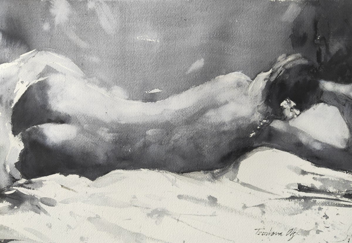 Dreams female nude painting original watercolor by Olga Tsarkova by Olga Tsarkova