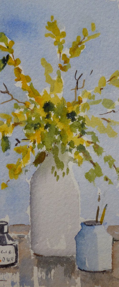 Still Life with Forsythia by Maire Flanagan