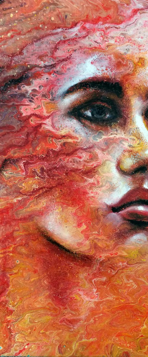 "In Flames  " Original  mixed media  painting on canvas 30x40x2cm.ready to hang by Elena Kraft