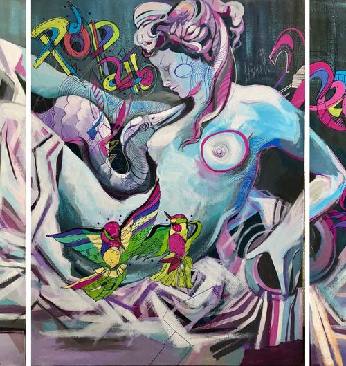 Triptych Leda and the Swan by Maria Susarenko