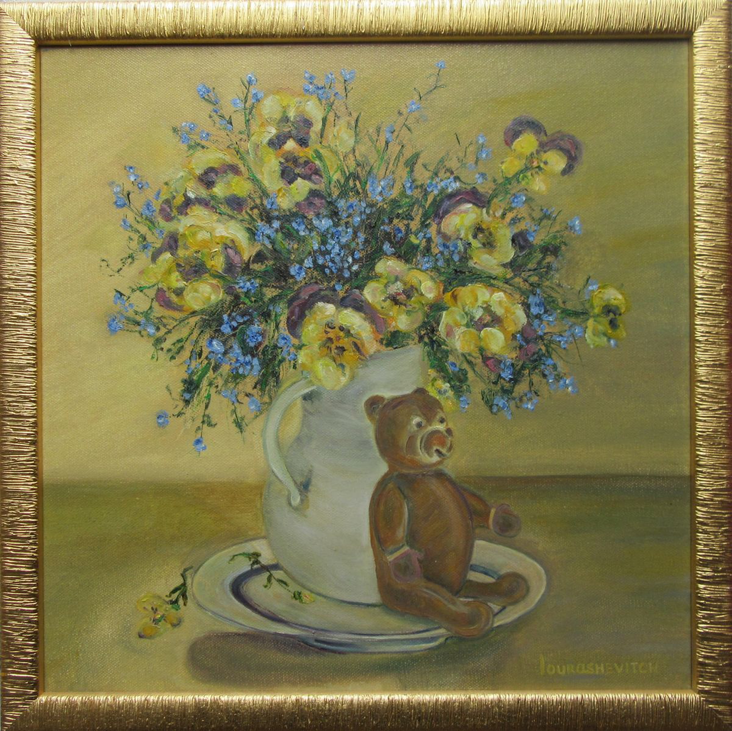 Pansies In A Jar Teddy Bear Original Flowers Im Artfinder