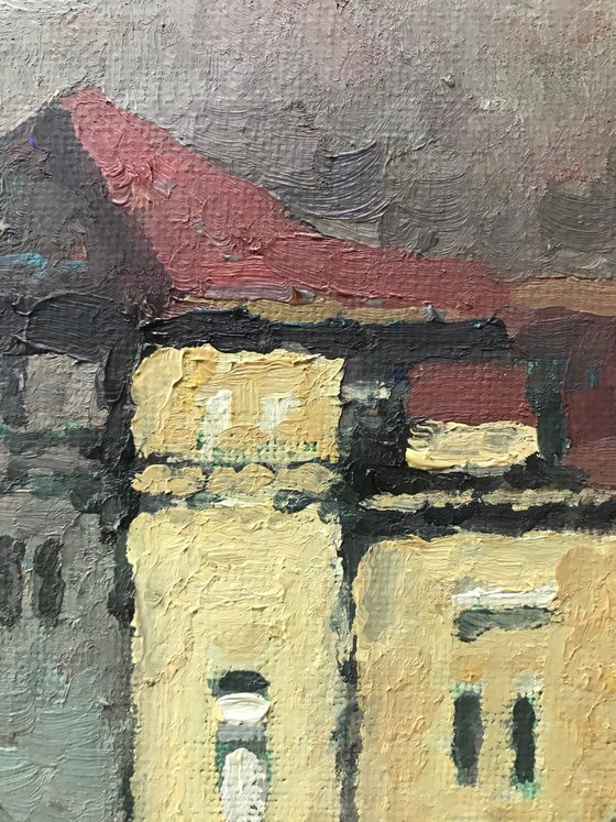 Original Oil Painting Wall Art Signed unframed Hand Made Jixiang Dong Canvas 25cm × 20cm Cityscape Red Roofs Germany House Small Impressionism Impasto