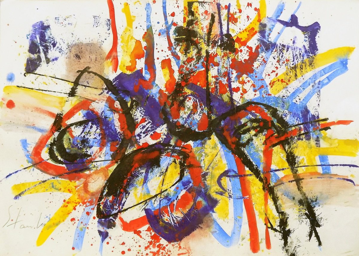 Abstract Acrylic Painting By Stanislav Bojankov, 28 X 20", Improvisation-Xl, Original Artwork