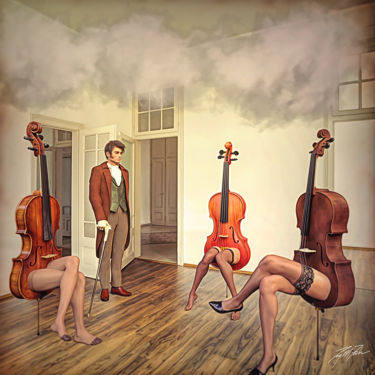 Surrealistic Giclee Print , The Acoustic Room By Tony Fowler, 29 X 29, Artwork For Sale On Artfinder