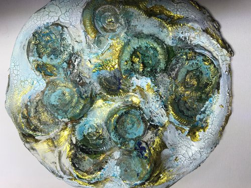 Sculpture Ammonites Fossilized In Silver And Gold II by Maxine Anne  Martin