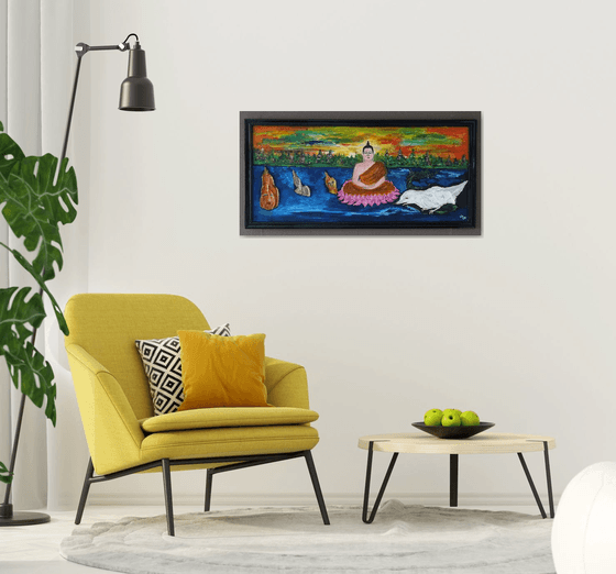 4 Buddha's on the river (Framed artwork)