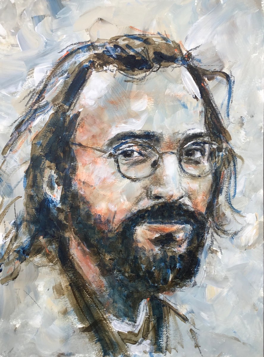 Expressive Portrait Acrylic Painting By Dominique Deve, 12 X 16, In Tel Aviv, Original Artwork