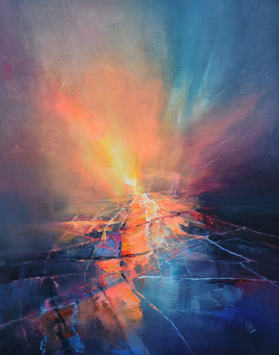 Abstract Landscape Acrylic Painting By Ivan Grozdanovski, 31 X 39, Beyond The Unknown, Original Artwork