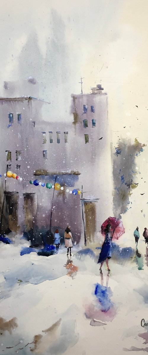 Watercolor “Christmas is coming” perfect gift by Iulia Carchelan
