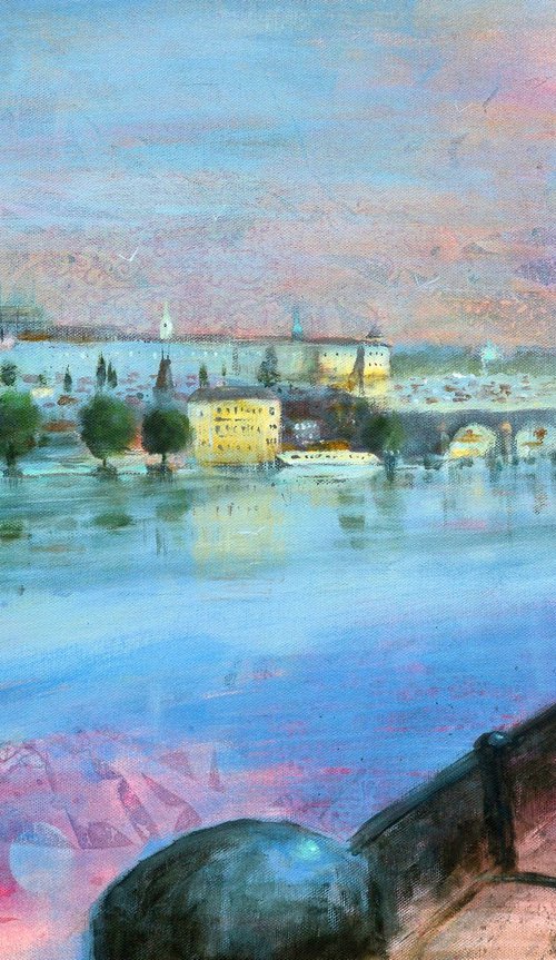 Prague vista in red and blue 70x50cm 2021 by Nenad Kojić watercolorist