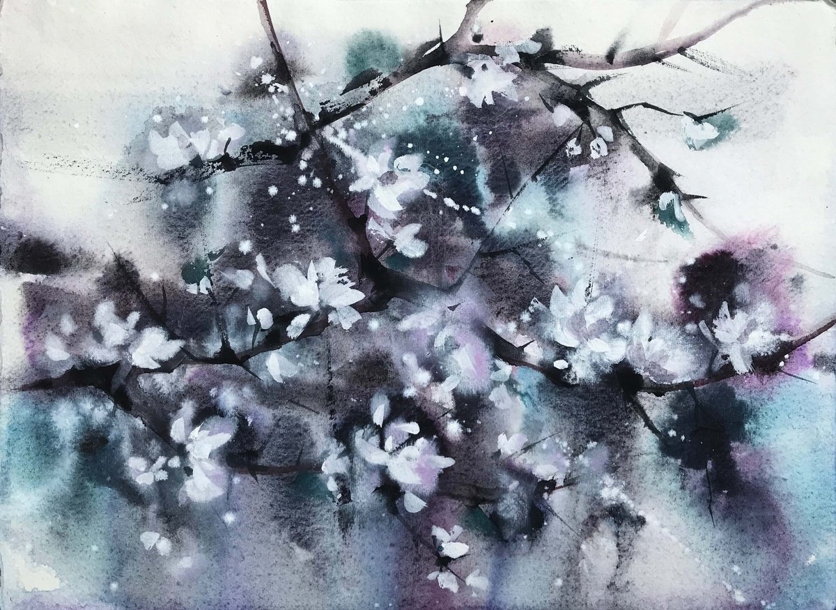 Thousands of cherry blossoms 3. One of a kind, original painting, handmad work, gift, wate... by Galina Poloz
