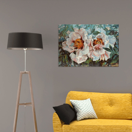 Two peonies. 100x70