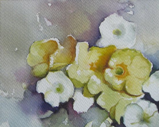 White flowers, yellow flowers... - watercolor