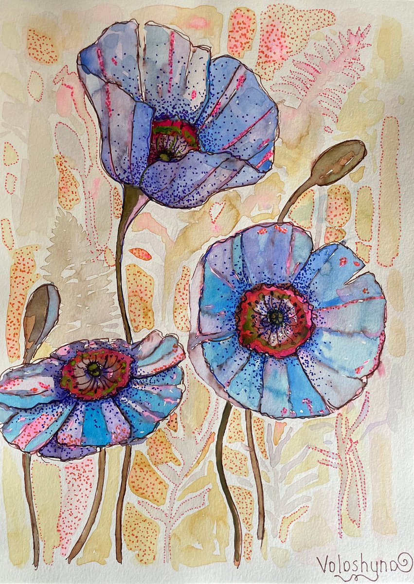 Bright poppies by Mary Voloshyna