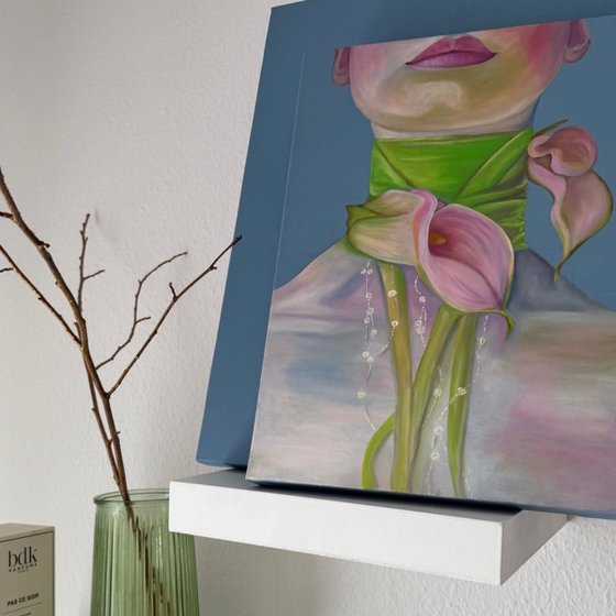 With calla lilies