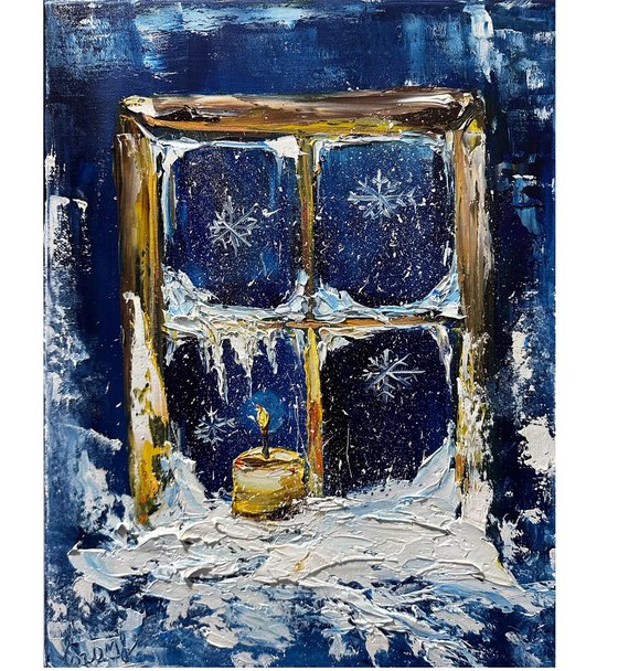 Winter window and candle