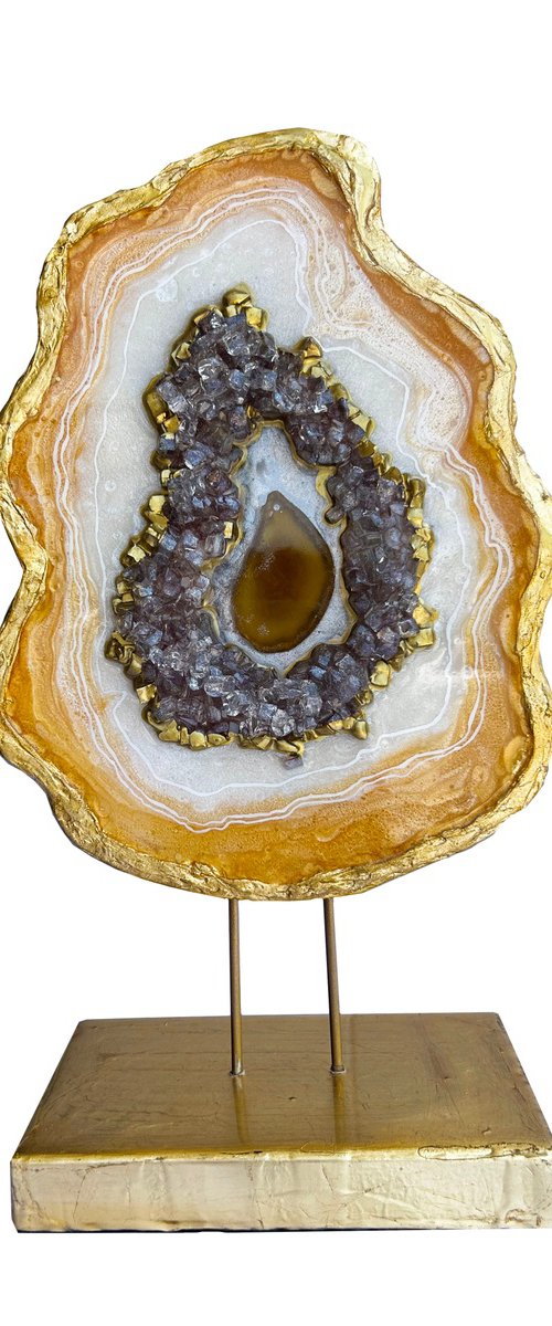 Geode Slice White Pearl & Gold by Alexandra Dobreikin