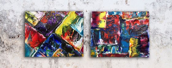 "Laying It On Thick" - FREE USA SHIPPING + Save As A Series - Original Abstract PMS Oil Painting Diptych, 20" x 8"