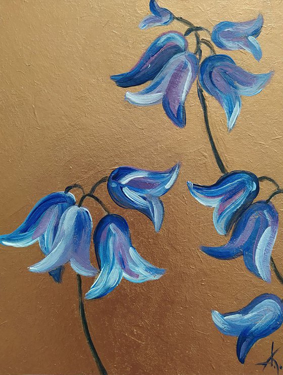 Вells - acrylic, flowers, painting, jingle bell acrylic painting, small painting, flowers bells