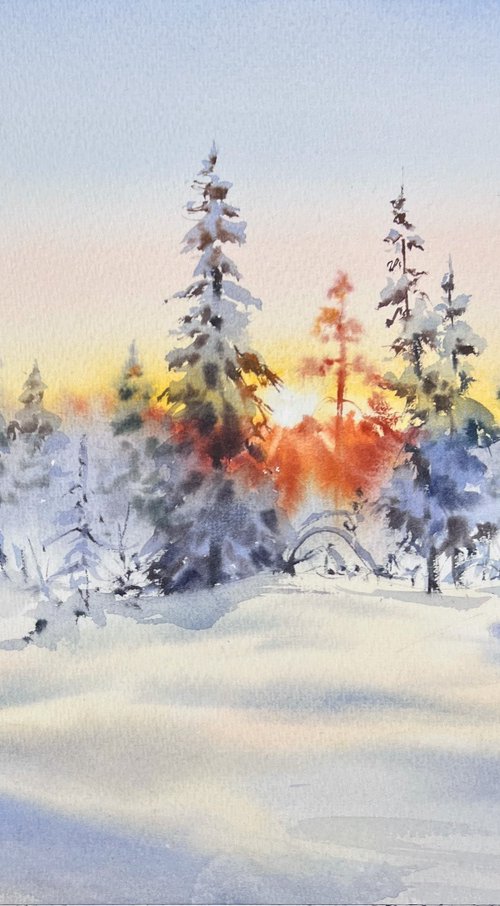 Winter Forest Sunset by Eugenia Gorbacheva