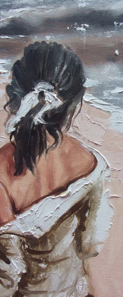 " ONE DAY " SUN SKY SEA SAND liGHt  ORIGINAL OIL PAINTING, GIFT, PALETTE KNIFE by Monika Luniak