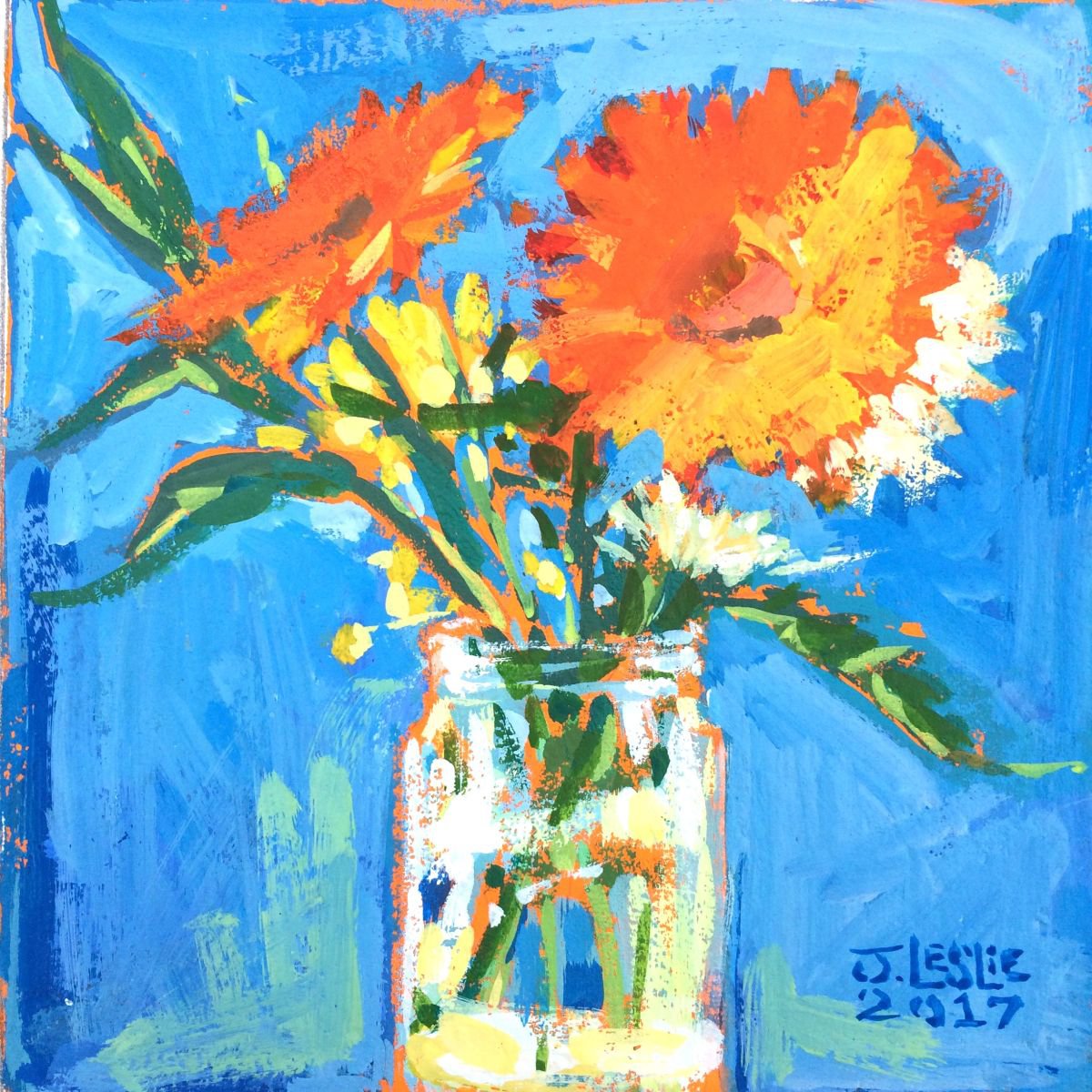 Expressive Painting , Anniversary Flowers By Jimmy Leslie, 5 X 5, Artwork For Sale On Artfinder