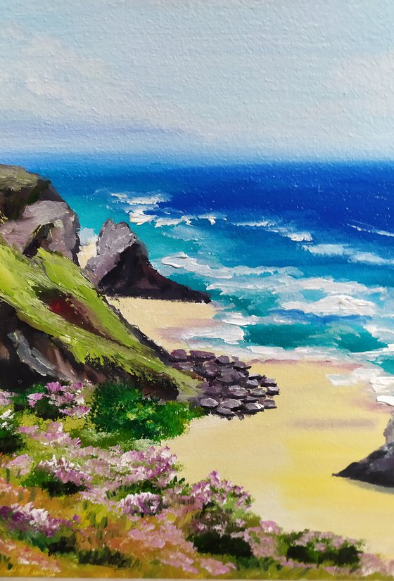 Cornwall, original british landscape beach oil painting, Gift, art for home