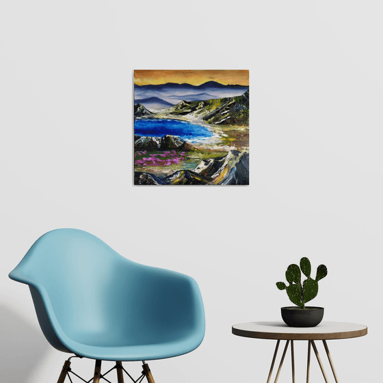 Wonderful view, original landscape mountains, lake oil painting, Gift, home decor