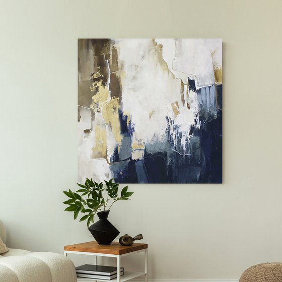"Blue Flood 2" Navy blue brown abstract art