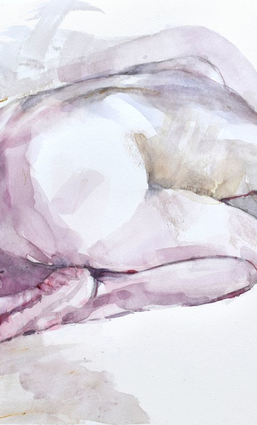 Curled up woman by Goran Žigolić Watercolors