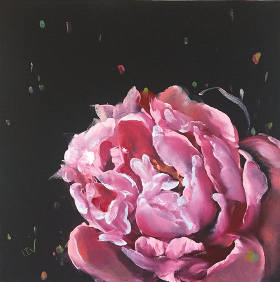 Red peony abstract painting