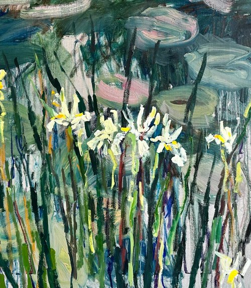 Irises by the pond by Lilia Orlova-Holmes
