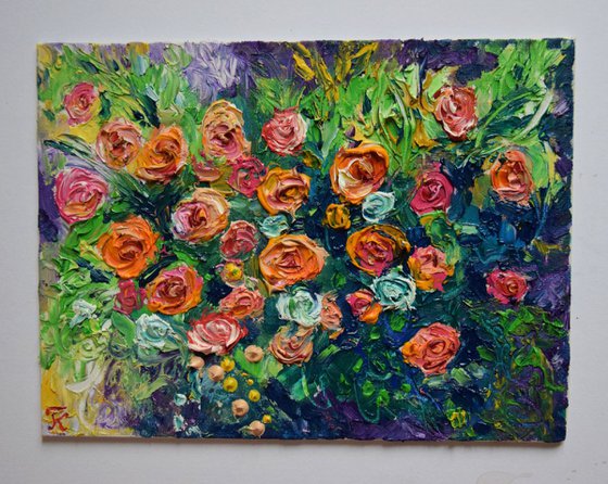 Original floral oil painting Roses splash