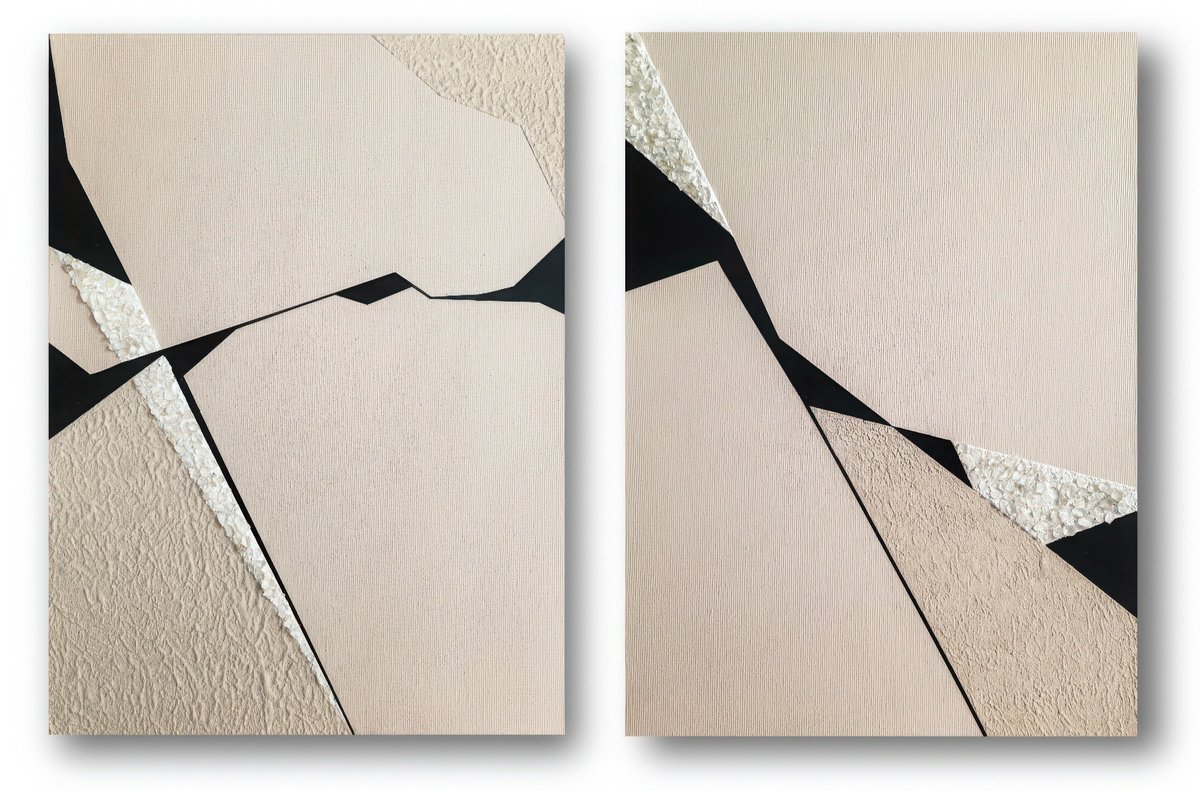 Geometric Abstract Painting By Veronika Obushikhina, 24 X 16", Rift 1 Diptych, Original Artwork