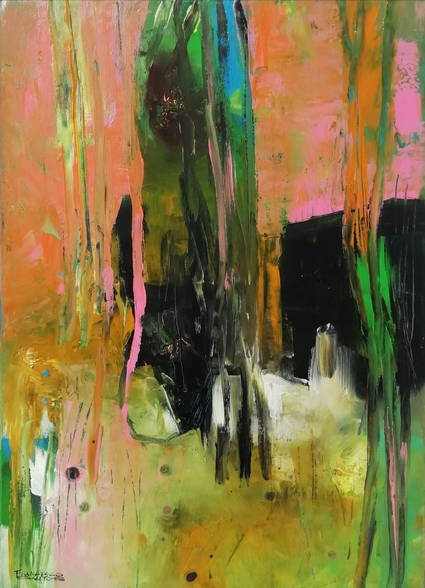 Organic Abstract Acrylic Painting By Francisco Santos, 20 X 28, Little Wishes 02, Original Artwork