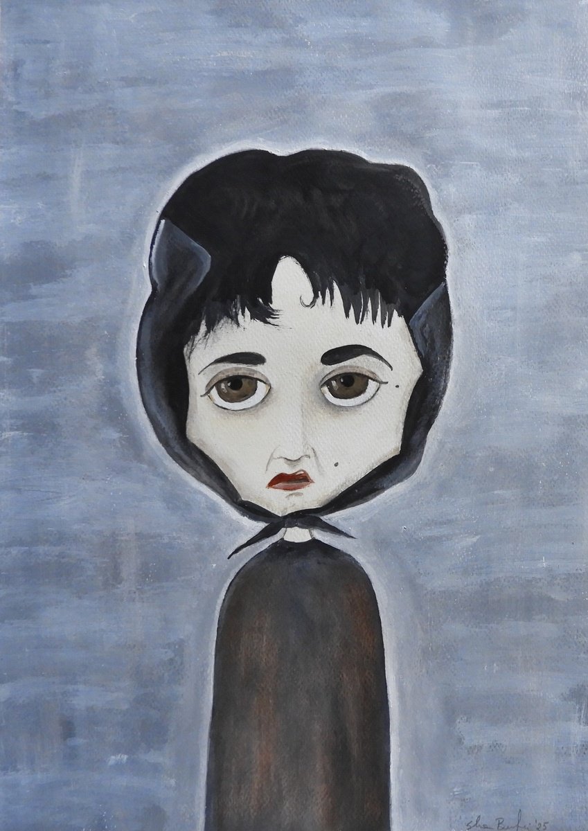 Illustrative Portrait Painting By Silvia Beneforti, 12 X 17", Woman With A Beauty Mark, Original Artwork