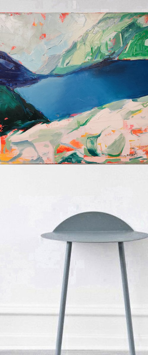 Oil painting, canvas art, stretched, "Mountains 2". Size 39,4/ 27,6 inches (100/70cm). by Kariko ono