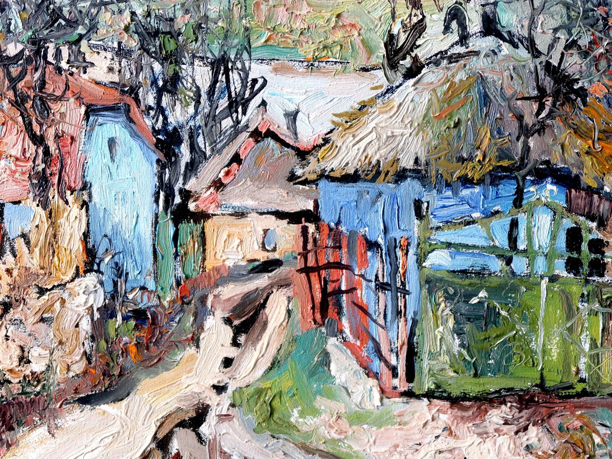 Impressionistic Cityscapes Oil Painting By Nikifor Swiristuhin, 12 X 12", Green Gate., Original Artwork