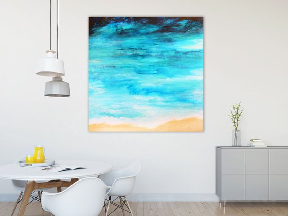 Waves edge (beach / ocean / sea / sand, large textured abstract painting)