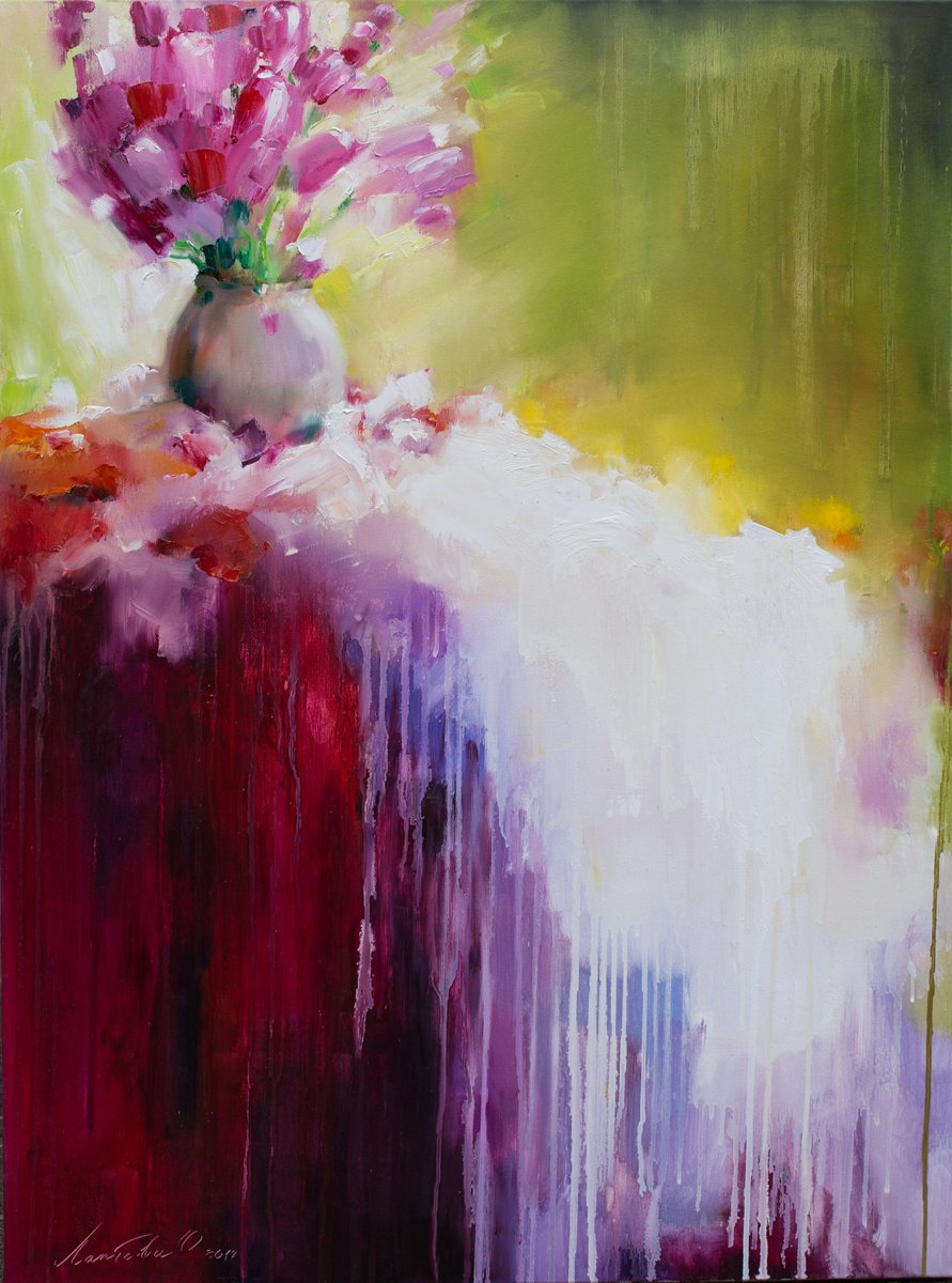 Abstract Still Life Oil Painting By Olha Laptieva, 24 X 32", Delight, Original Artwork