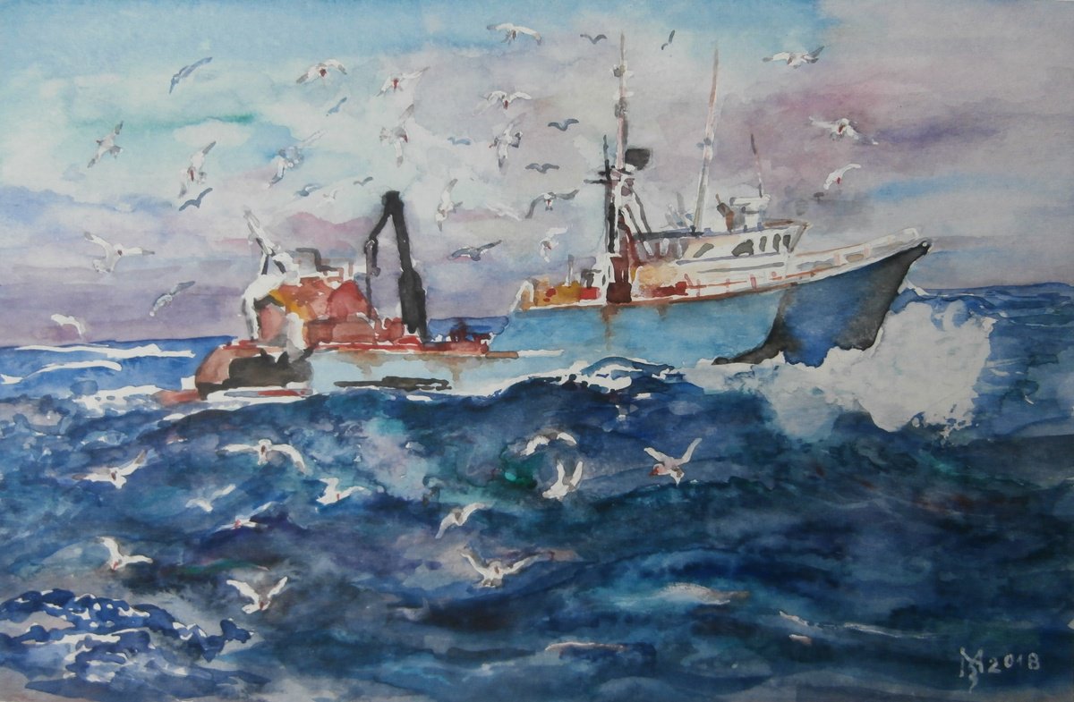 Impressionistic Watercolour , Fishing Boat Ii By Zoran Mihajlovic Muza, 9 X 6, Artwork For Sale On Artfinder